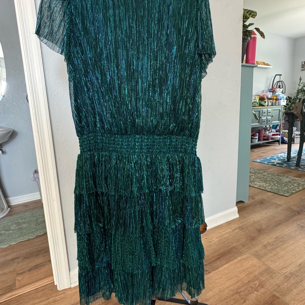 Sparkling Green Pleated Dress
